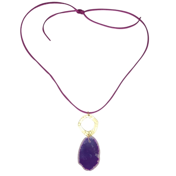Purple Agate Geode Slice Suede Cord Necklace - Picture 3 of 3